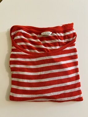 Club Monaco Red & White Striped Scoop Neck Tee